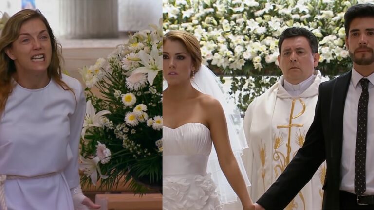 Na imagem, da esquerda para a direita, Roselena grita no casamento de Jana e Lorenzo (Foto: Reprodução)